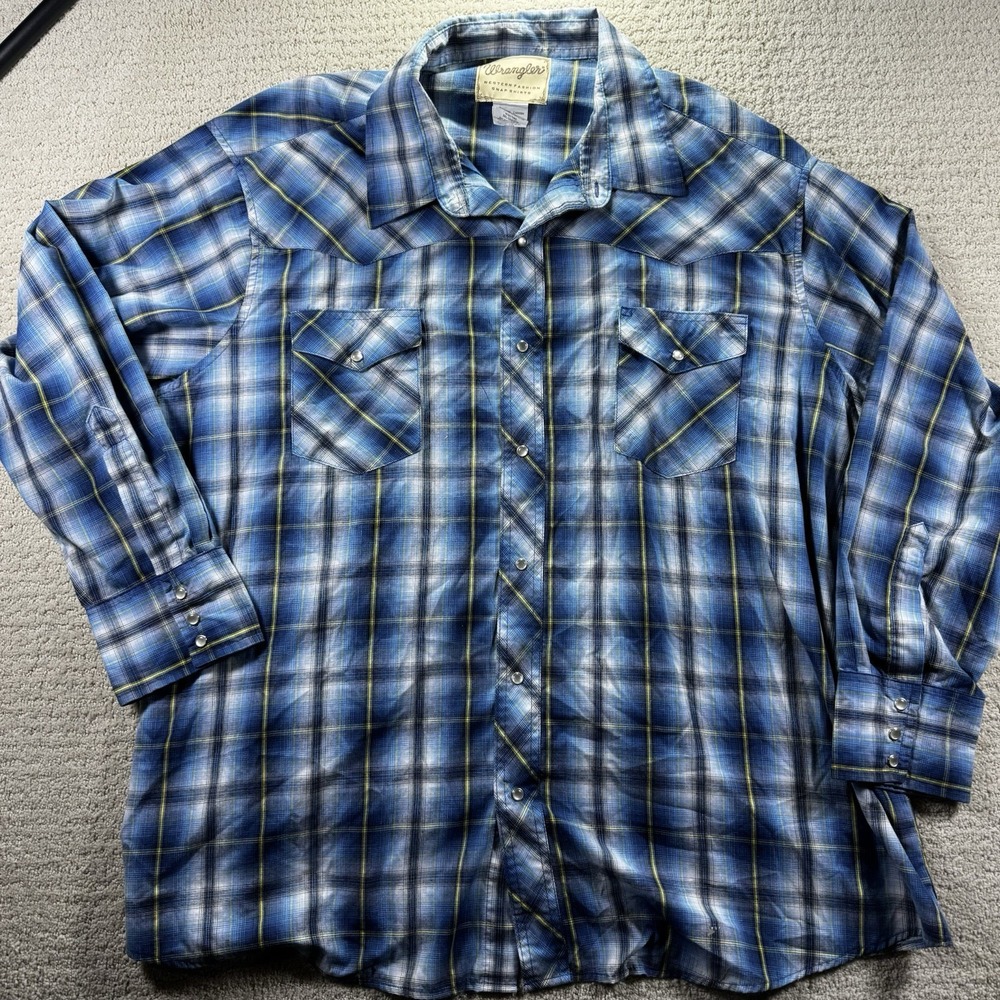 Men's Wrangler Western Fashion Snap Shirt Size 3X Blue Long Slv Stripe‎